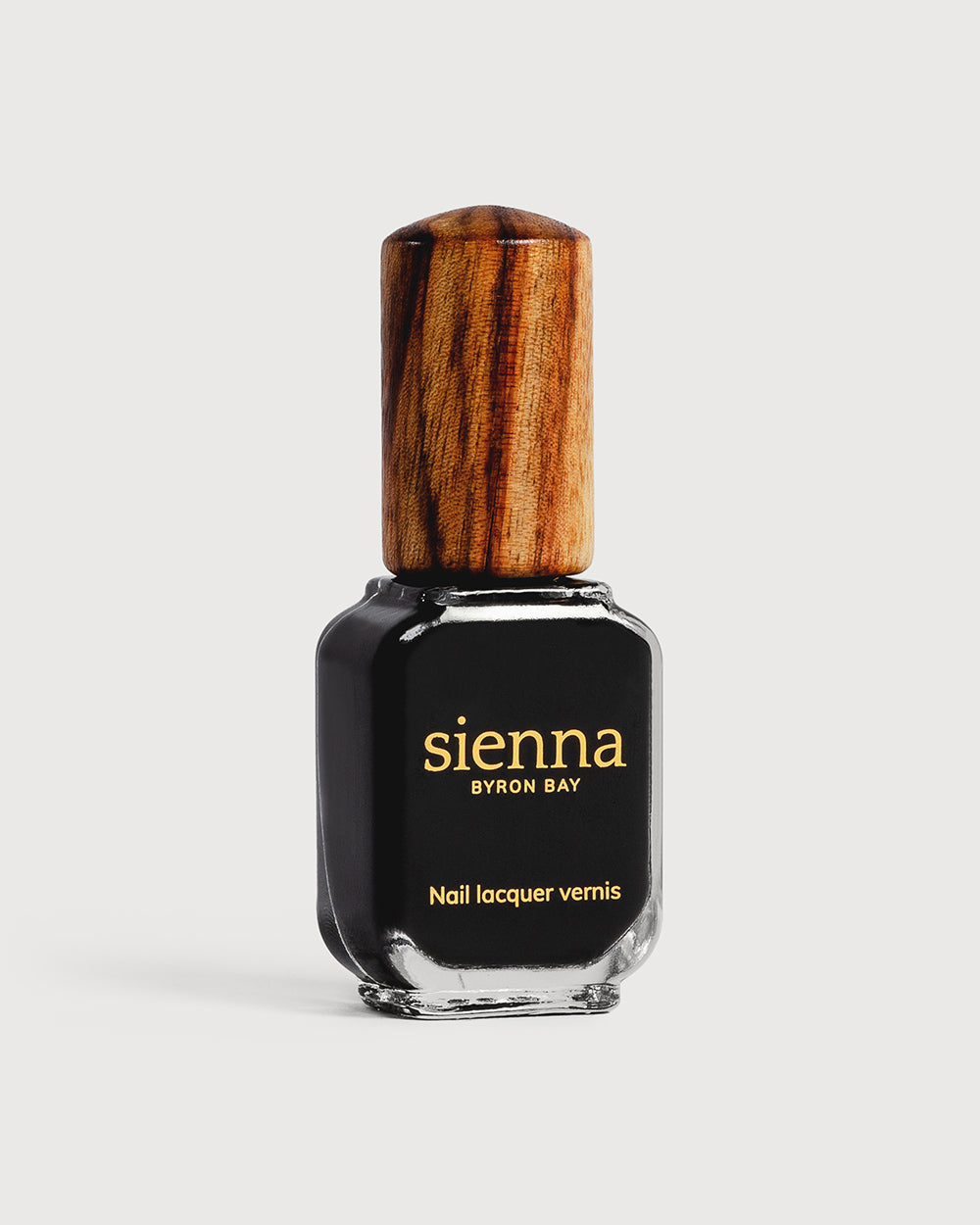 jet black nail polish glass bottle with timber cap